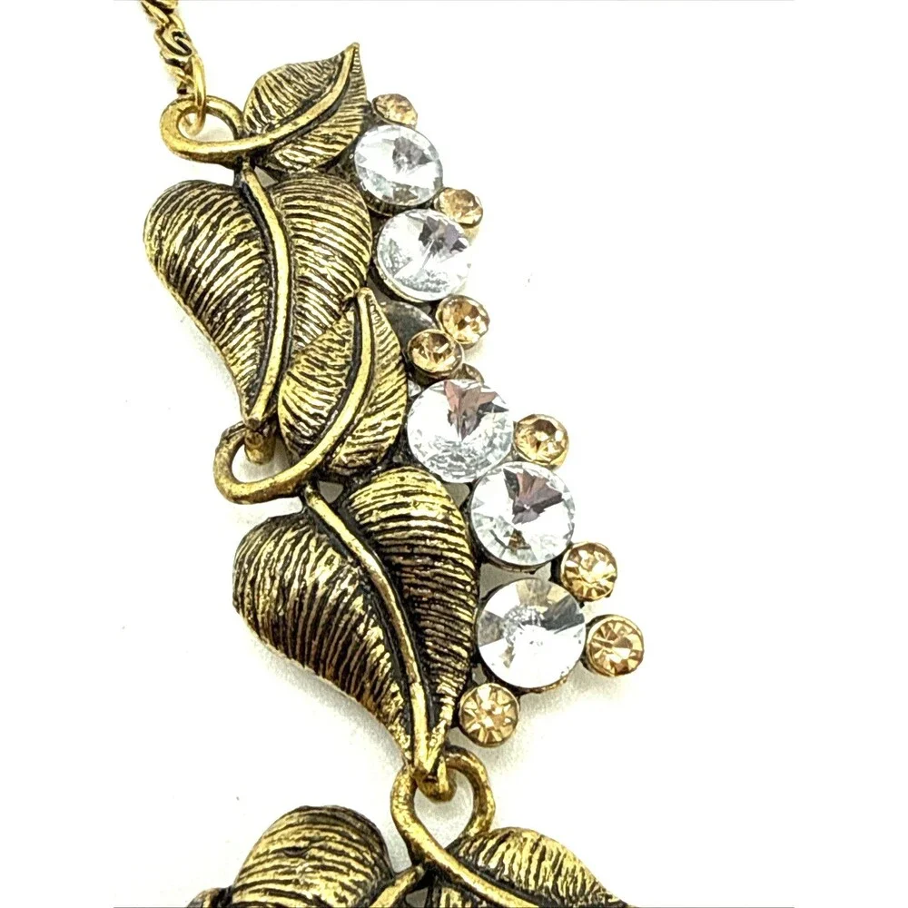 Clear Crystal Cluster Floral Bib Necklace Gold Tone Rivoli Rhinestone Statement